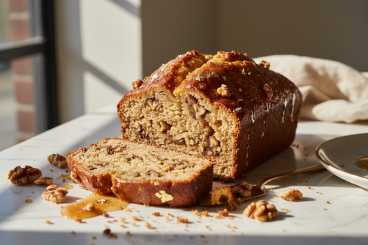Homemade toffee banana bread with walnuts and toffee bits